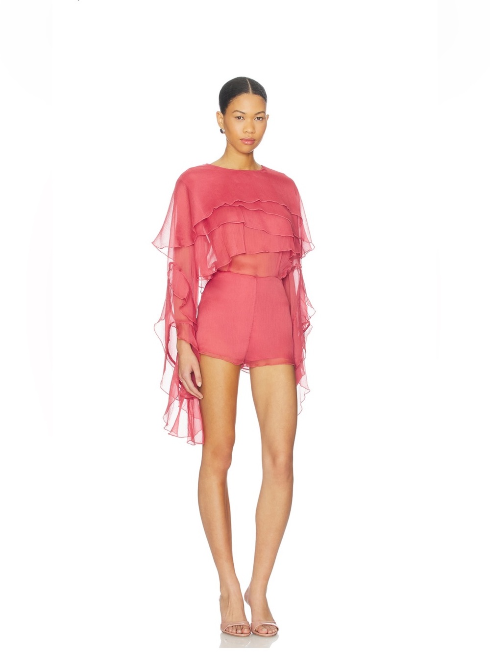 Bardot Carson Ruffle Playsuit in Rose